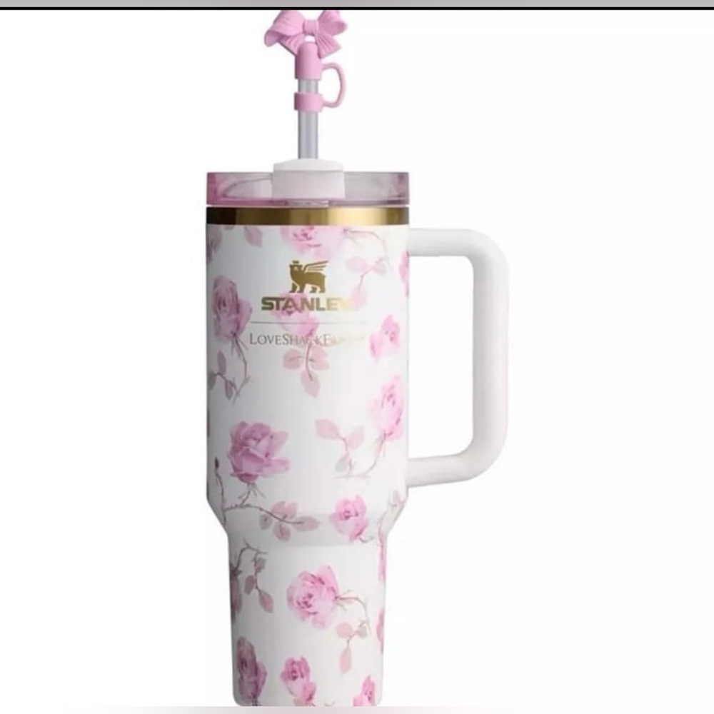 love shack fancy stanley 40 oz Ribbon Rosa tumbler pink